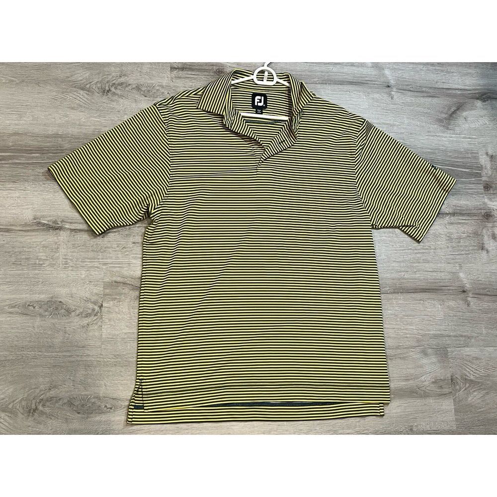 FootJoy Striped Blue Yellow Short Sleeve Golf Polo Shirt Men's Size Medium Bully